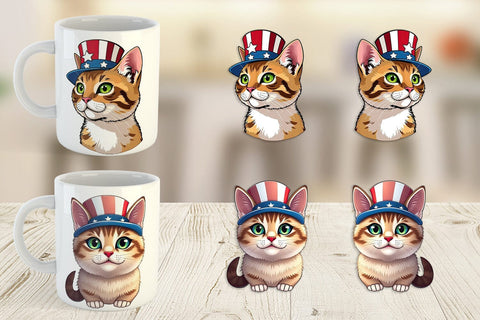 Mug Wrap Cat Patriotic Sublimation artnoy 