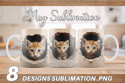 Mug Wrap Cat Peeks from Wall Sublimation artnoy 