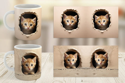 Mug Wrap Cat Peeks from Wall Sublimation artnoy 