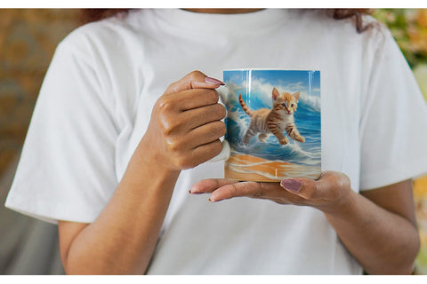 Mug Wrap Cat Running on the Beach Sublimation artnoy 
