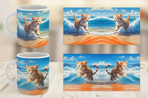 Mug Wrap Cat Running on the Beach Sublimation artnoy 
