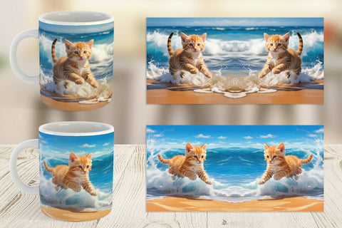 Mug Wrap Cat Running on the Beach Sublimation artnoy 