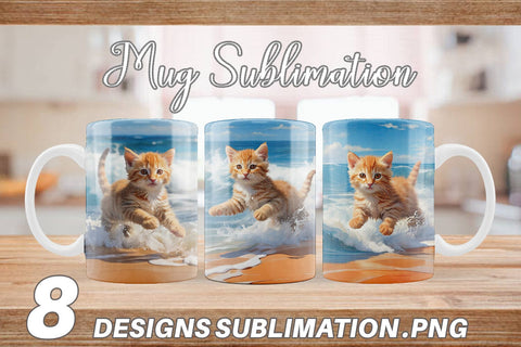 Mug Wrap Cat Running on the Beach Sublimation artnoy 