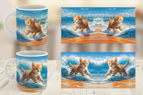 Mug Wrap Cat Running on the Beach Sublimation artnoy 
