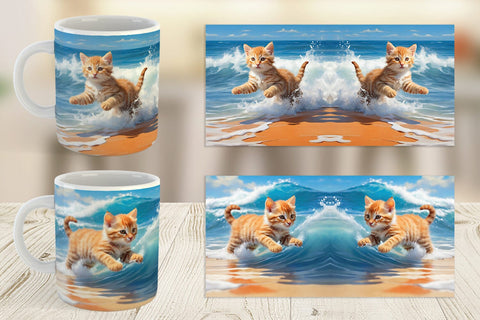 Mug Wrap Cat Running on the Beach Sublimation artnoy 