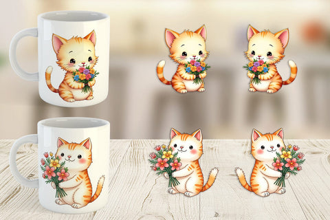 Mug Wrap Cat Spring Bouquet Sublimation artnoy 