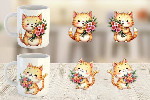 Mug Wrap Cat Spring Bouquet Sublimation artnoy 