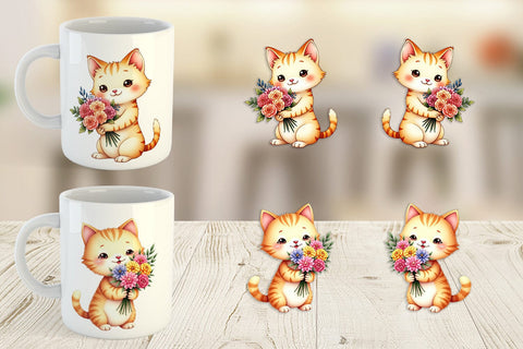 Mug Wrap Cat Spring Bouquet Sublimation artnoy 