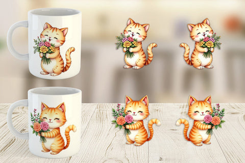 Mug Wrap Cat Spring Bouquet Sublimation artnoy 