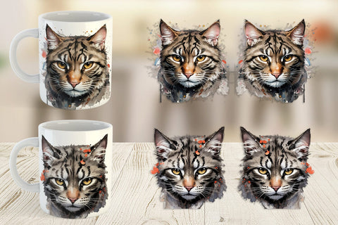 Mug Wrap Cat Watercolor Ink Sublimation artnoy 