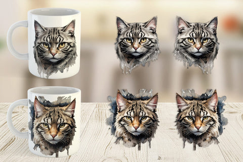 Mug Wrap Cat Watercolor Ink Sublimation artnoy 