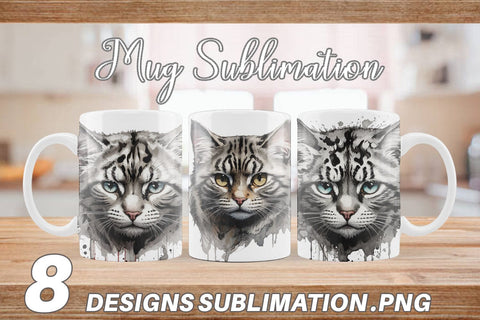 Mug Wrap Cat Watercolor Ink Sublimation artnoy 