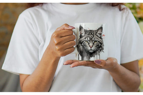 Mug Wrap Cat Watercolor Ink Sublimation artnoy 