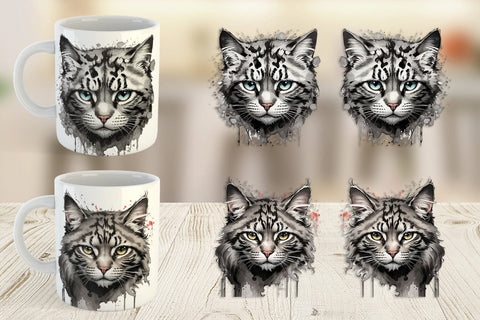 Mug Wrap Cat Watercolor Ink Sublimation artnoy 