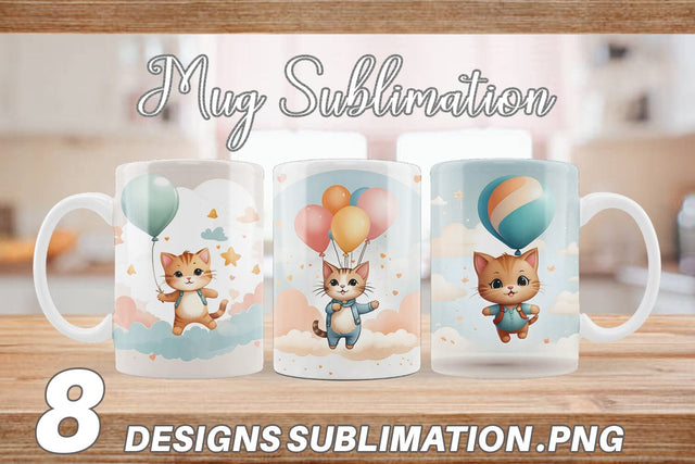 Mug Wrap Cat With Balloon Sublimation artnoy 