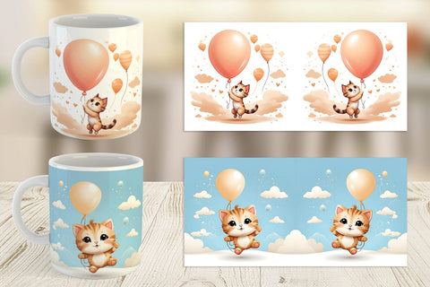 Mug Wrap Cat With Balloon Sublimation artnoy 