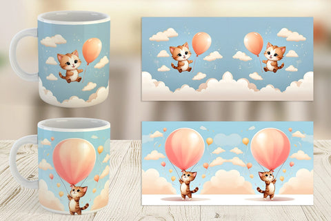 Mug Wrap Cat With Balloon Sublimation artnoy 