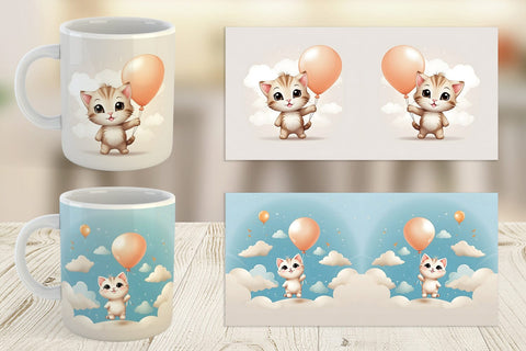 Mug Wrap Cat With Balloon Sublimation artnoy 