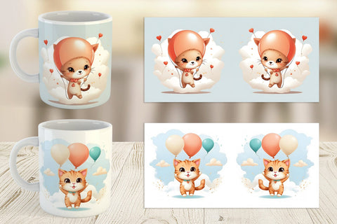 Mug Wrap Cat With Balloon Sublimation artnoy 