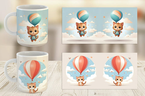 Mug Wrap Cat With Balloon Sublimation artnoy 