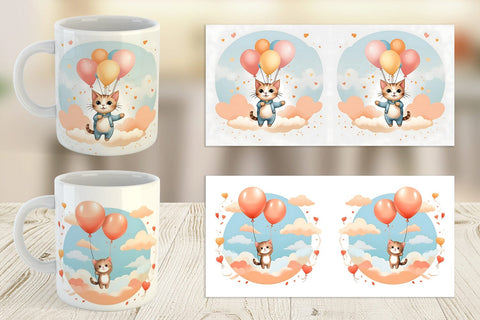 Mug Wrap Cat With Balloon Sublimation artnoy 