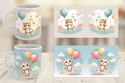 Mug Wrap Cat With Balloon Sublimation artnoy 