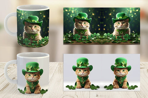 Mug Wrap Cat With Hat Patrick's Day Sublimation artnoy 