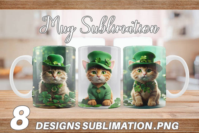 Mug Wrap Cat With Hat Patrick's Day Sublimation artnoy 
