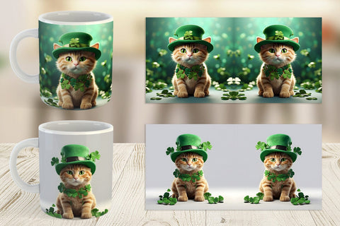 Mug Wrap Cat With Hat Patrick's Day Sublimation artnoy 