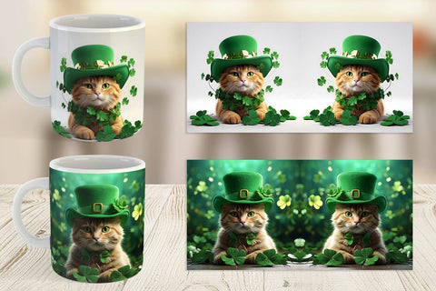Mug Wrap Cat With Hat Patrick's Day Sublimation artnoy 