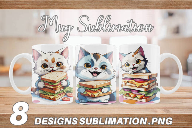 Mug wrap Cat with Sandwich Sublimation artnoy 