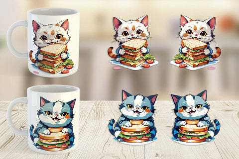 Mug wrap Cat with Sandwich Sublimation artnoy 