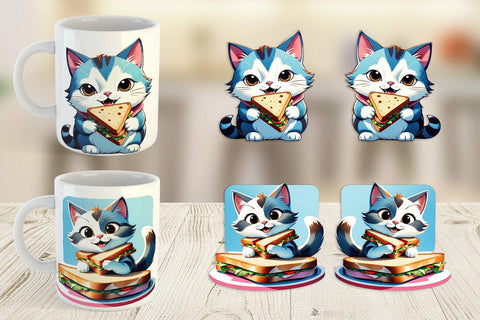 Mug wrap Cat with Sandwich Sublimation artnoy 