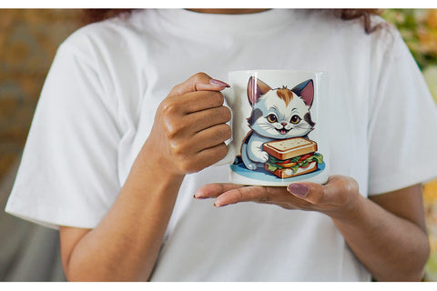 Mug wrap Cat with Sandwich Sublimation artnoy 
