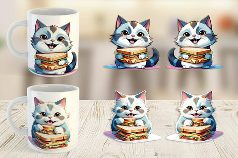 Mug wrap Cat with Sandwich Sublimation artnoy 