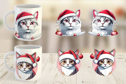 Mug Wrap Cat with Santa Hat Sublimation artnoy 