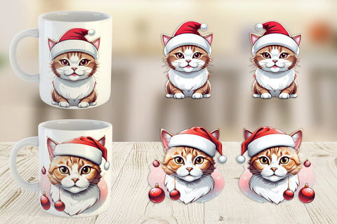 Mug Wrap Cat with Santa Hat Sublimation artnoy 