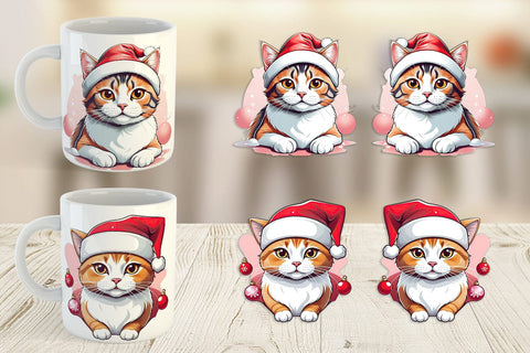 Mug Wrap Cat with Santa Hat Sublimation artnoy 