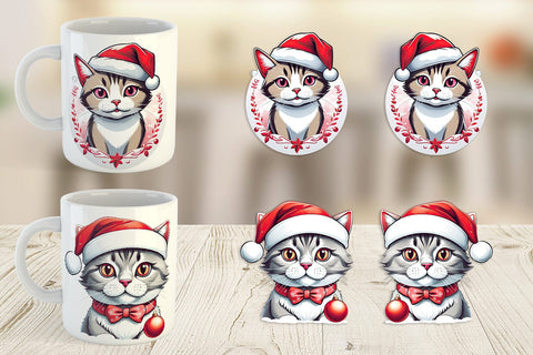 Mug Wrap Cat with Santa Hat Sublimation artnoy 