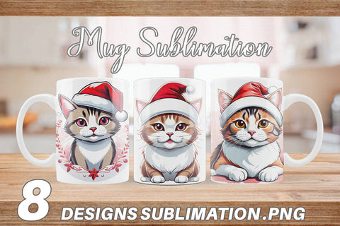 Mug Wrap Cat with Santa Hat Sublimation artnoy 