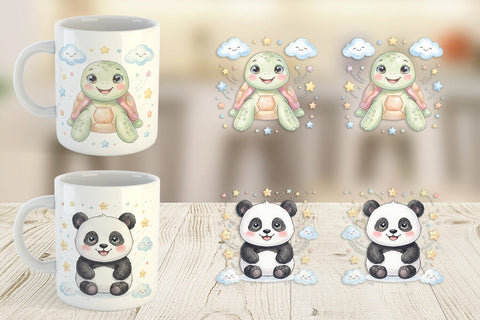 Mug Wrap Celestial Baby Animal Watercolor Sublimation artnoy 