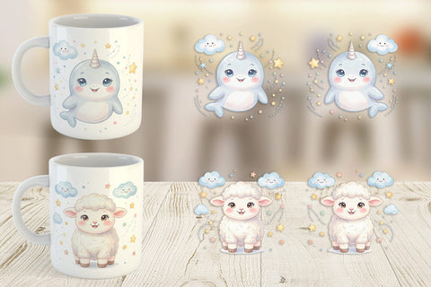 Mug Wrap Celestial Baby Animal Watercolor Sublimation artnoy 