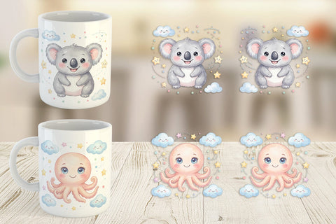 Mug Wrap Celestial Baby Animal Watercolor Sublimation artnoy 
