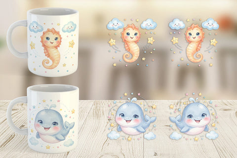 Mug Wrap Celestial Baby Animal Watercolor Sublimation artnoy 