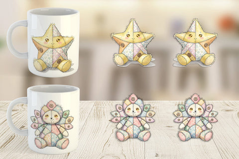 Mug Wrap Celestial Holiday Patchwork Watercolor Sublimation artnoy 
