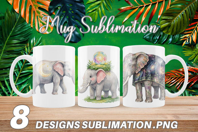 Mug Wrap Celestial Night Elephant Watercolor Sublimation artnoy 