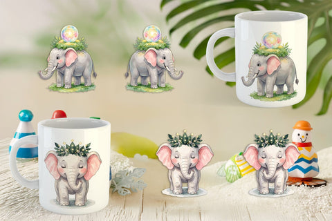 Mug Wrap Celestial Night Elephant Watercolor Sublimation artnoy 