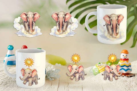 Mug Wrap Celestial Night Elephant Watercolor Sublimation artnoy 