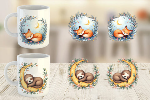 Mug Wrap Celestial Watercolor Animals Sublimation artnoy 