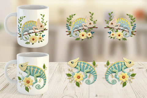 Mug Wrap Chameleon Embroidery Sublimation artnoy 